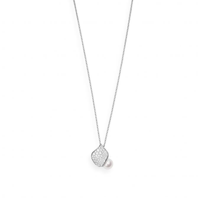 Mikimoto Les Pétales Place Vendôme Akoya Cultured Pearl & Diamond Pendant in White Gold, 19.5"