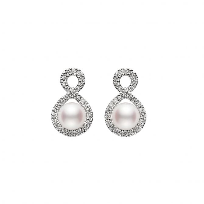 Mikimoto Ruyi Collection Akoya Cultured Pearl & Diamond Drop Earrings in White Gold