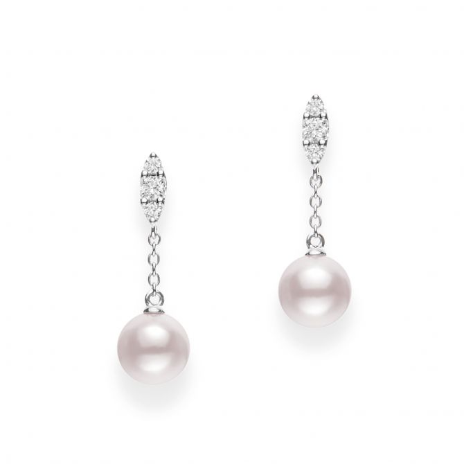 Mikimoto Morning Dew Akoya Cultured Pearl & Diamond Dangle Earrings in White Gold