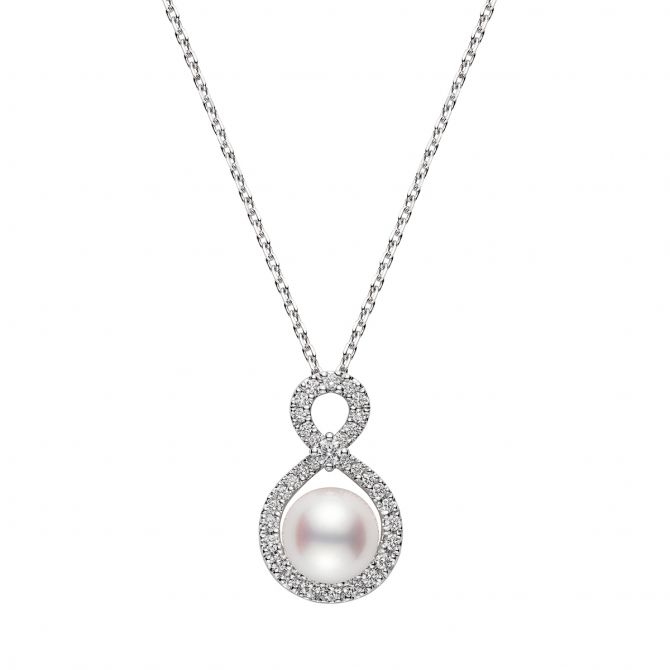 Mikimoto Ruyi Collection Akoya Cultured Pearl & Diamond Pendant in White Gold, 18"