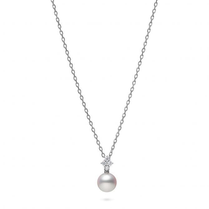 Mikimoto Akoya Cultured Pearl Pendant with Diamond Quartet Bail in White Gold, 18"