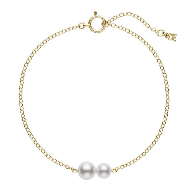 Mikimoto Double Akoya Cultured Pearl Station Bracelet in Yellow Gold, 7"