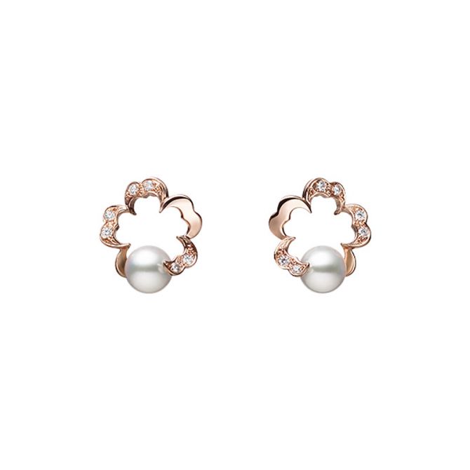 Mikimoto Cherry Blossom Akoya Cultured Pearl & Diamond Open Flower Drop Earrings in Rose Gold