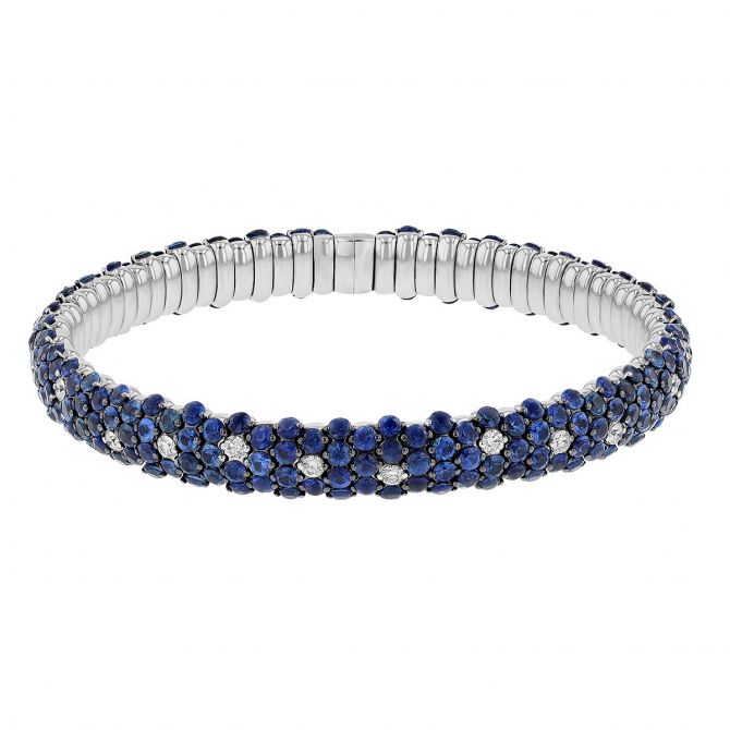 Zydo Sapphire & Diamond Stretch Bracelet in White Gold