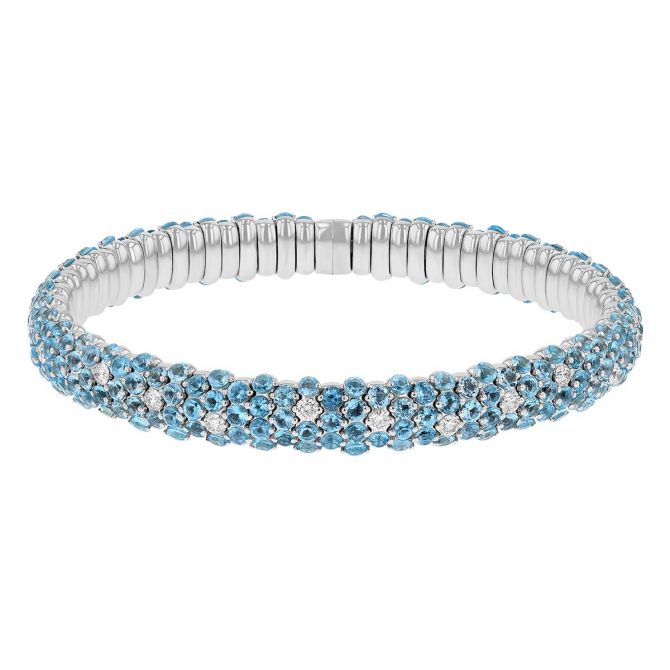 Zydo Blue Topaz & Diamond Stretch Bracelet in White Gold