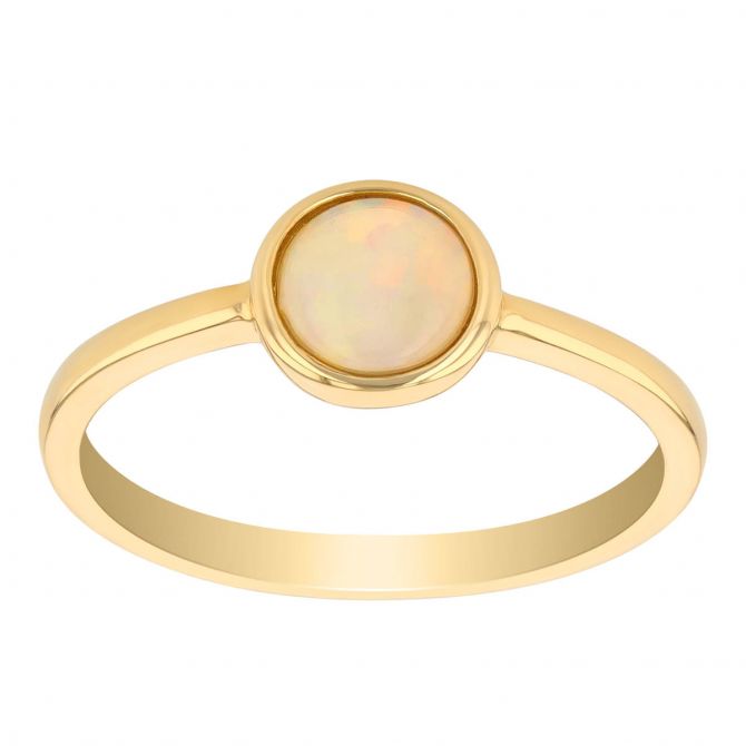 Round Cabochon Opal Bezel Set Ring in Yellow Gold