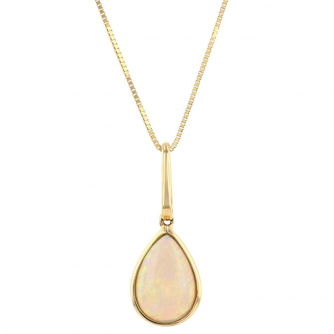 Pear Shaped Opal Bezel Set Pendant in Yellow Gold