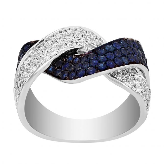 Sapphire & Diamond Pave Intertwined Ring in White Gold