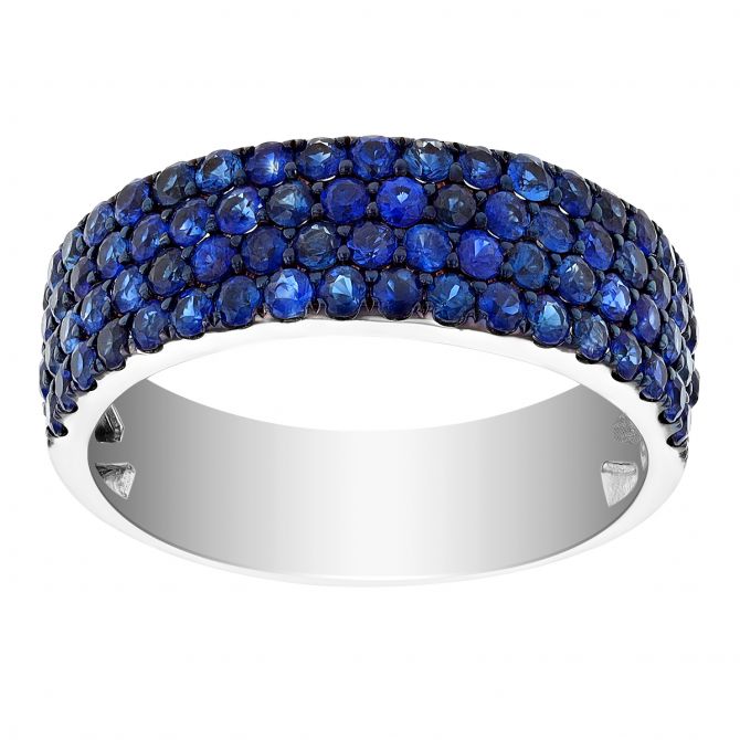 Sapphire Pave Four Row Ring in White Gold