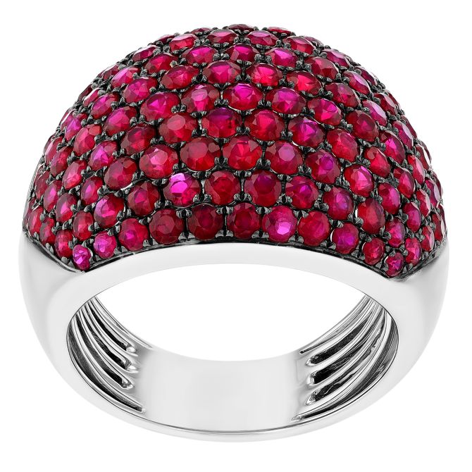 Ruby Pave Wide Band Ring in White Gold