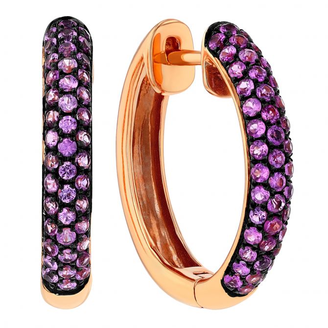 Pink Sapphire Pave Huggie Hoop Earrings in Rose Gold