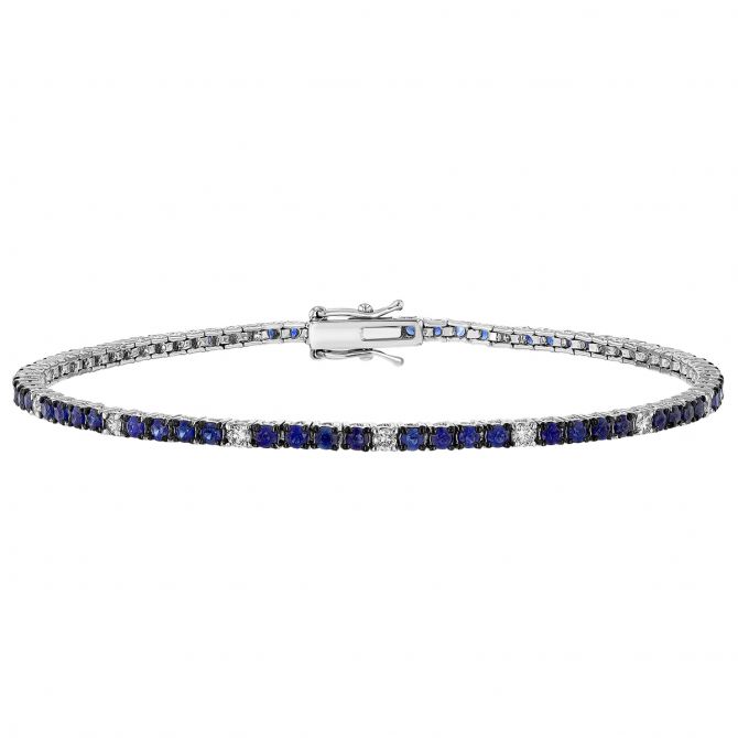 Sapphire & Diamond Tennis Bracelet in White Gold, 2.35 tw