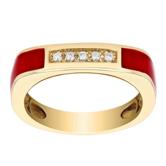 Burgundy Enamel & Diamond Soft Square Band Ring in Yellow Gold