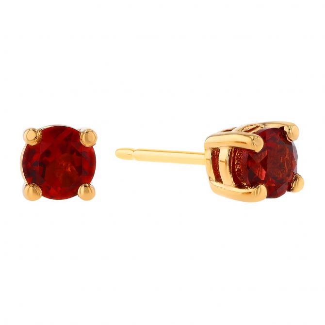 Round Garnet Stud Earrings in Yellow Gold