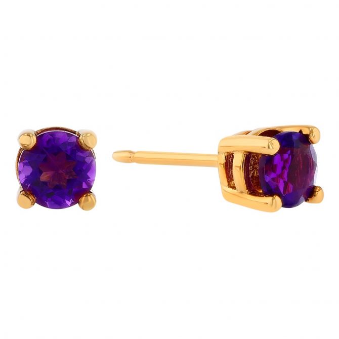 Round Amethyst Stud Earrings in Yellow Gold