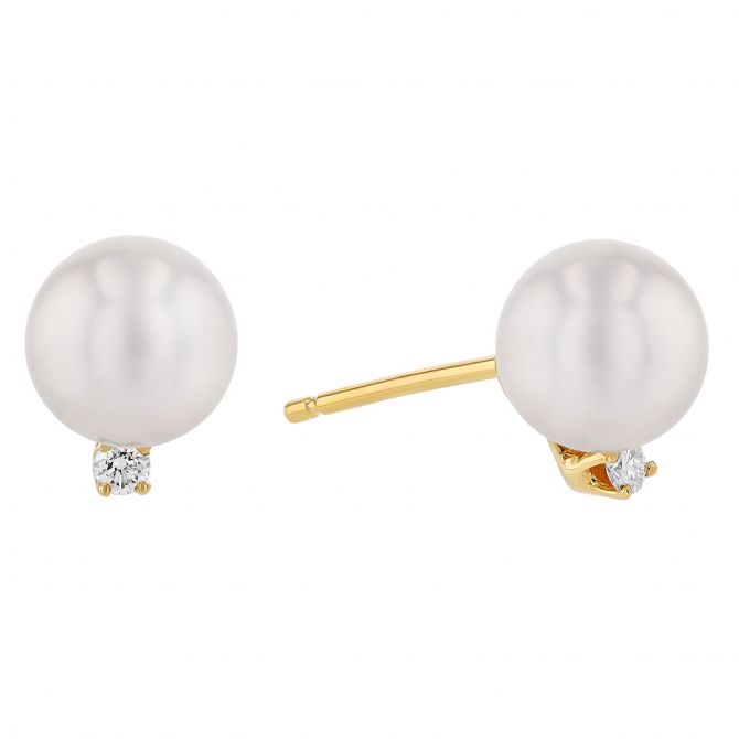 TARA Pearls Akoya Cultured Pearl & Diamond Stud Earrings in Yellow Gold, 7 mm