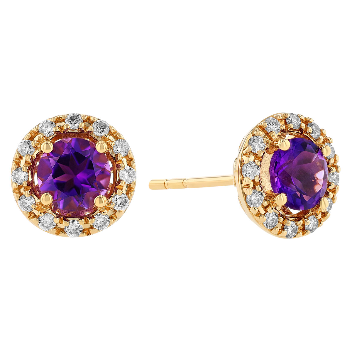 Amethyst stud earrings yellow on sale gold