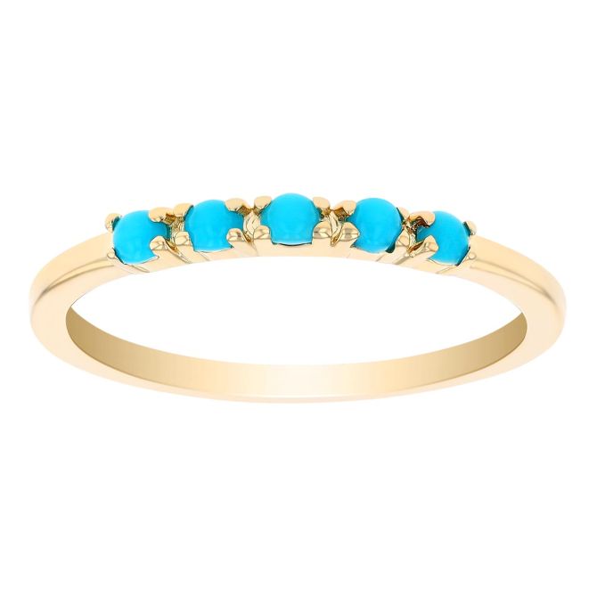 Zoe Chicco Round Cabochon Turquoise Stacking Ring in Yellow Gold