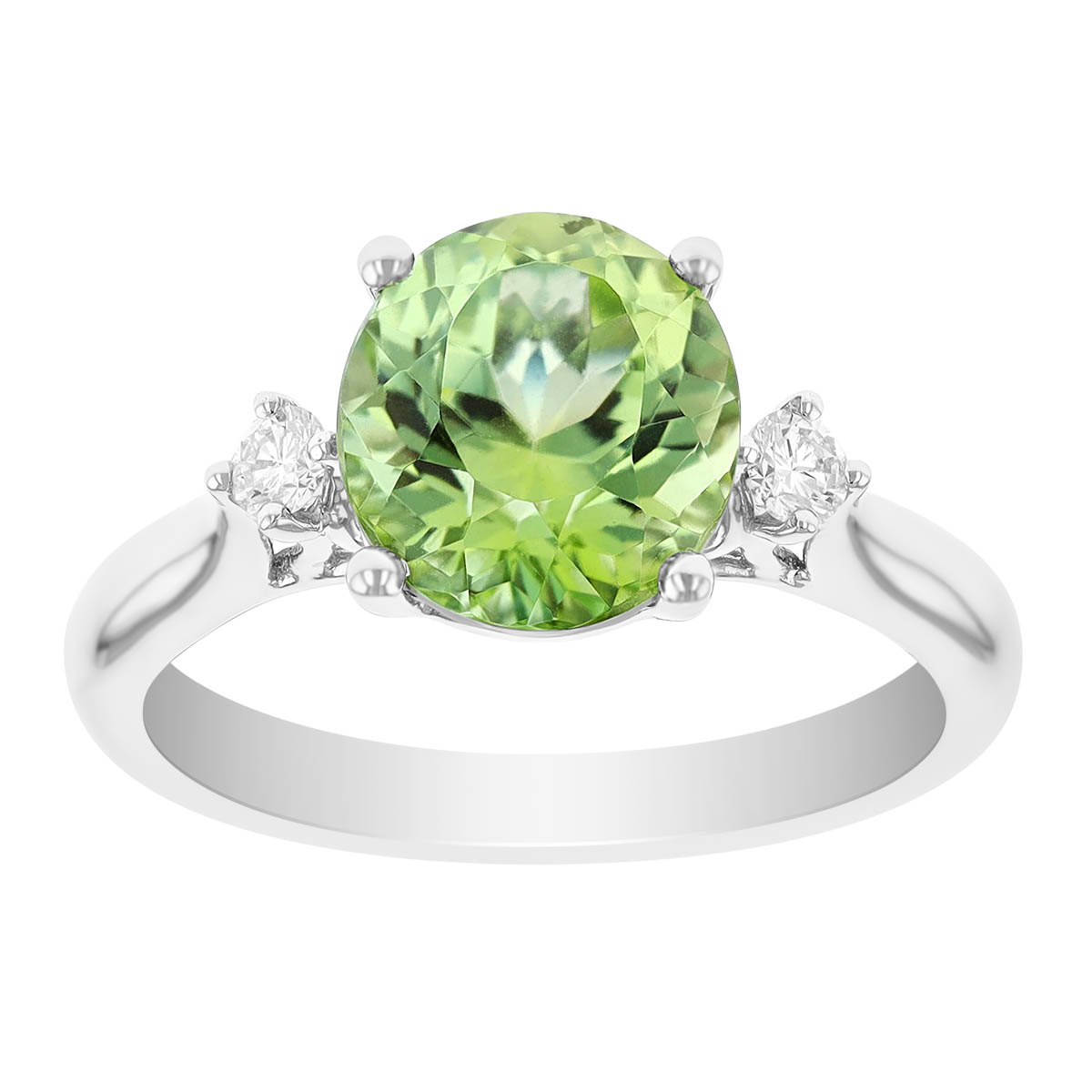 Oval Green Tourmaline & Diamond 3 Stone Ring in White Gold | Borsheims