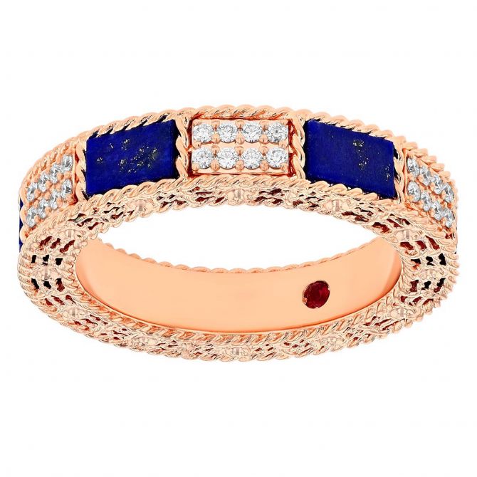 Roberto Coin Art Deco Diamond & Lapis Lazuli Brick Pattern Ring in Rose Gold