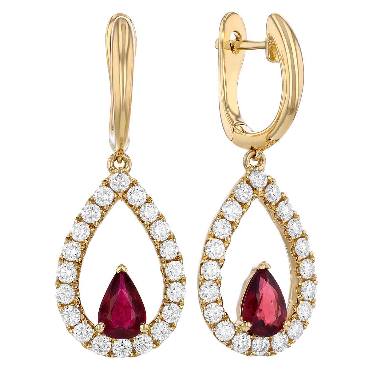 Pear Shaped Ruby & Diamond Open Pear Shape Dangle Hoop Earrings in ...