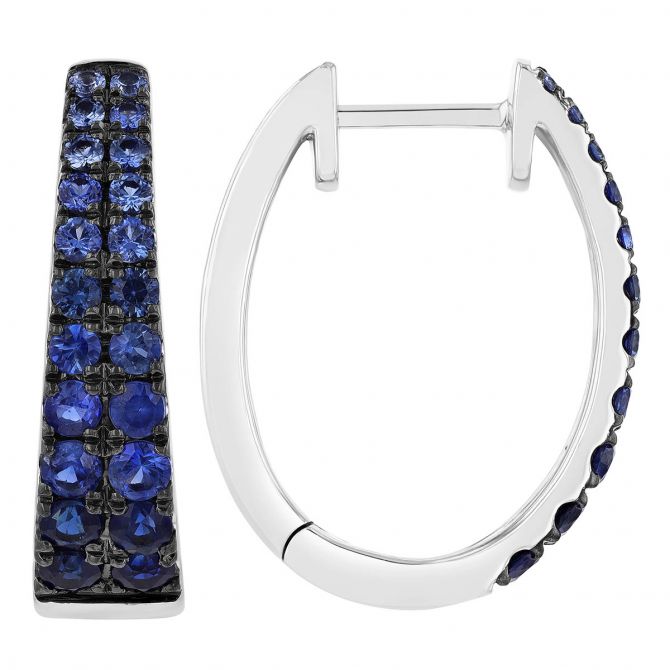 Sapphire 2 Row Tapered Hoop Earrings in White Gold with Black Rhodium