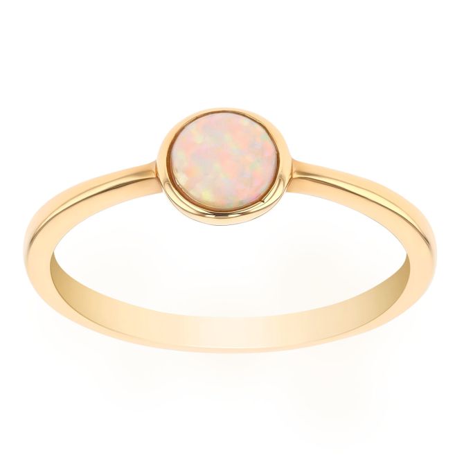 Round Cabochon Opal Bezel Set Dainty Ring in Yellow Gold