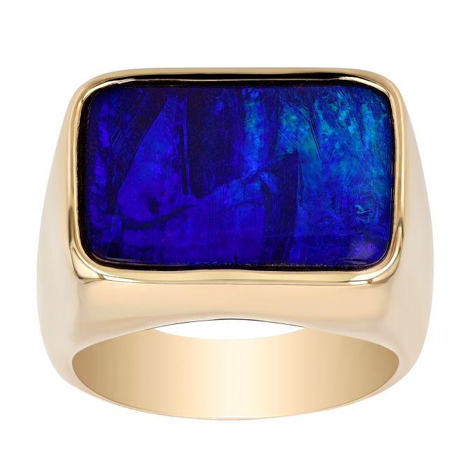 Bezel Set Boulder Opal Signet Ring in Yellow Gold