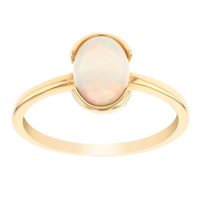 Oval Cabochon Opal Half Bezel Ring in Yellow Gold