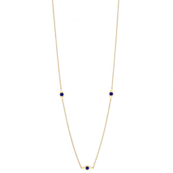 Doves Lapis Lazuli Diamond Shaped Station Necklace in Yellow Gold, 30"