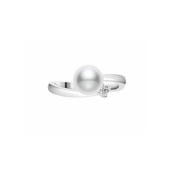 Mikimoto Akoya Cultured Pearl & Diamond Bypass Ring in White Gold, 7.5 mm