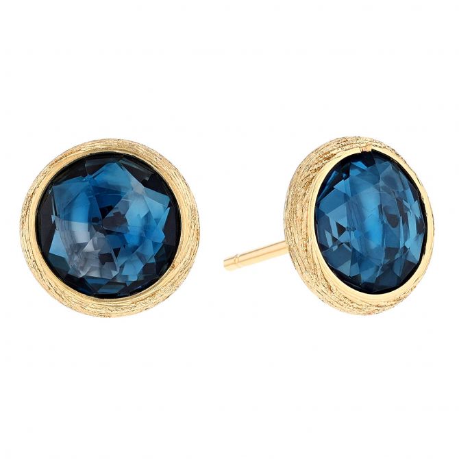 Marco Bicego Jaipur Round Checkerboard Topaz Bezel Set Stud Earrings in Yellow Gold