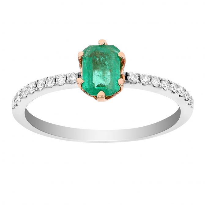 Emerald Cut Emerald & Diamond Ring in Rose & White Gold