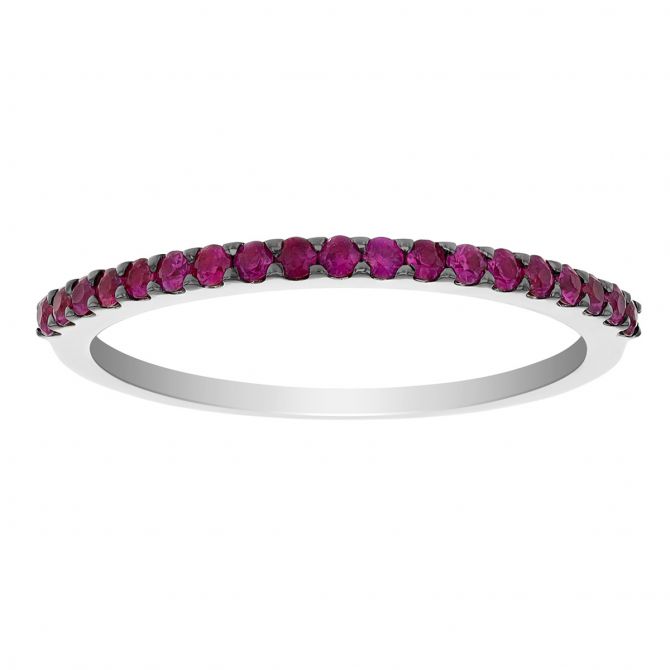 Round Pink Sapphire Shared Prong Stacking Ring in Yellow Gold