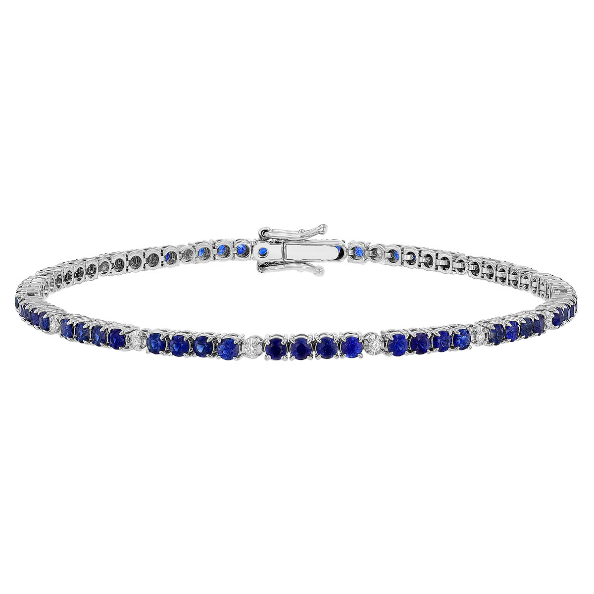 Round Sapphire & Diamond Tennis Bracelet in White Gold, 7