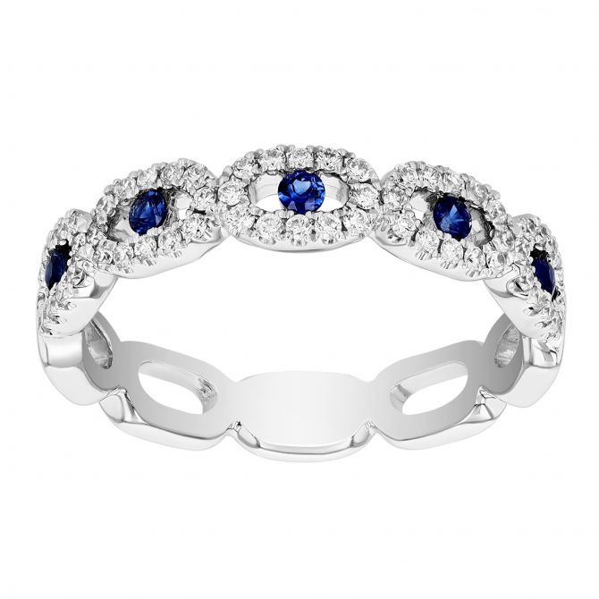 Sapphire & Diamond Open Link Band Ring in White Gold