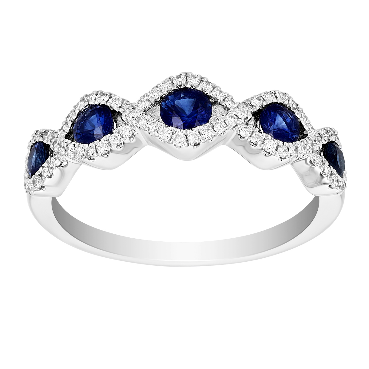 Oval Sapphire & Diamond Halo Navette Station Ring in White Gold | Borsheims