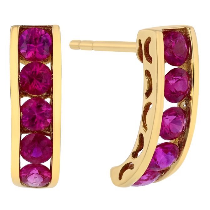 Pink Sapphire Channel Set Column Stud Earrings in Yellow Gold