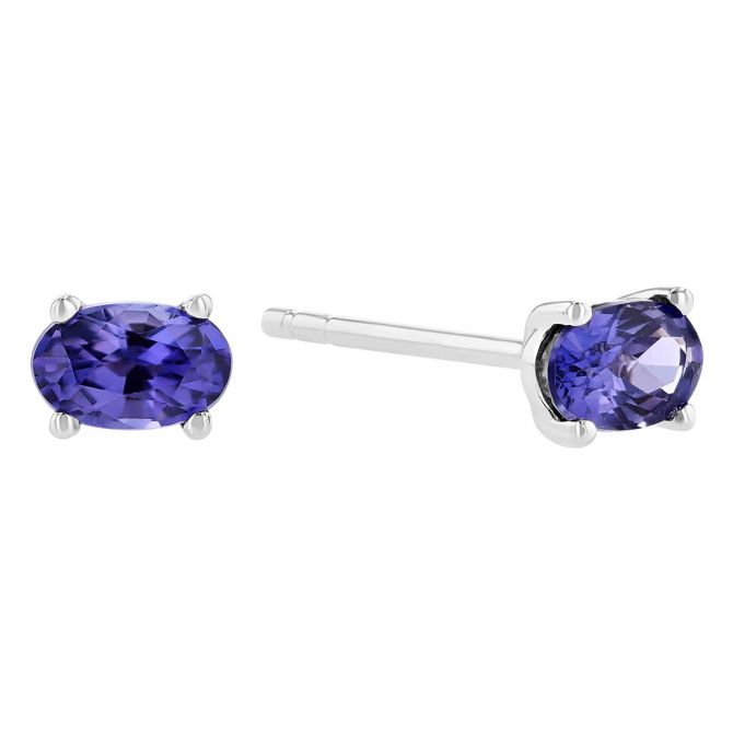 Oval Purple Sapphire Prong Set Stud Earrings in White Gold