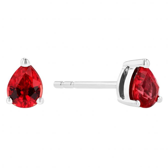 Pear Shaped Ruby Prong Set Stud Earrings in White Gold