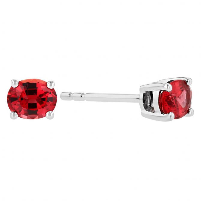 Oval Ruby Prong Set Stud Earrings in White Gold