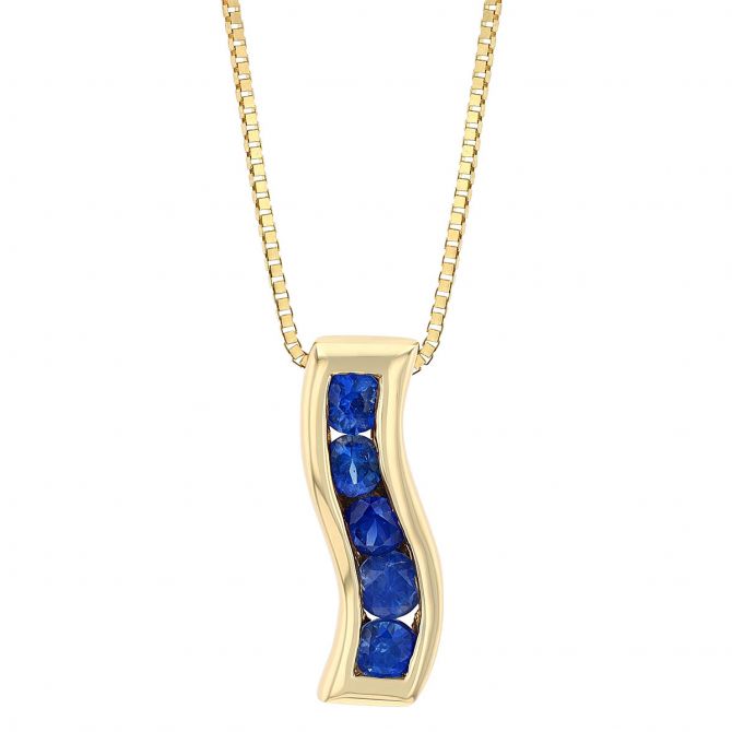 Sapphire Wave Channel Set Column Pendant in Yellow Gold