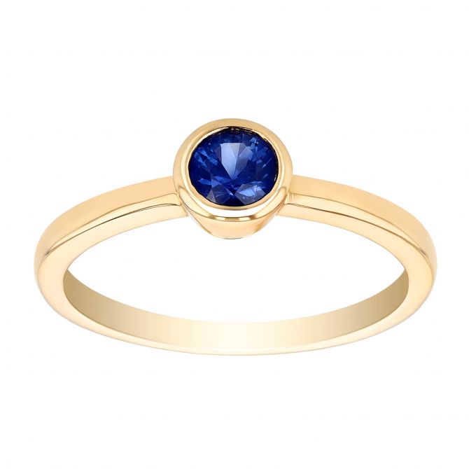 Round Sapphire Bezel Set Solitaire Stacking Ring in Yellow Gold