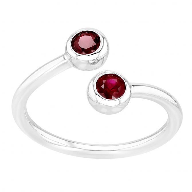 Round Ruby Bezel Set Bypass Ring in White Gold