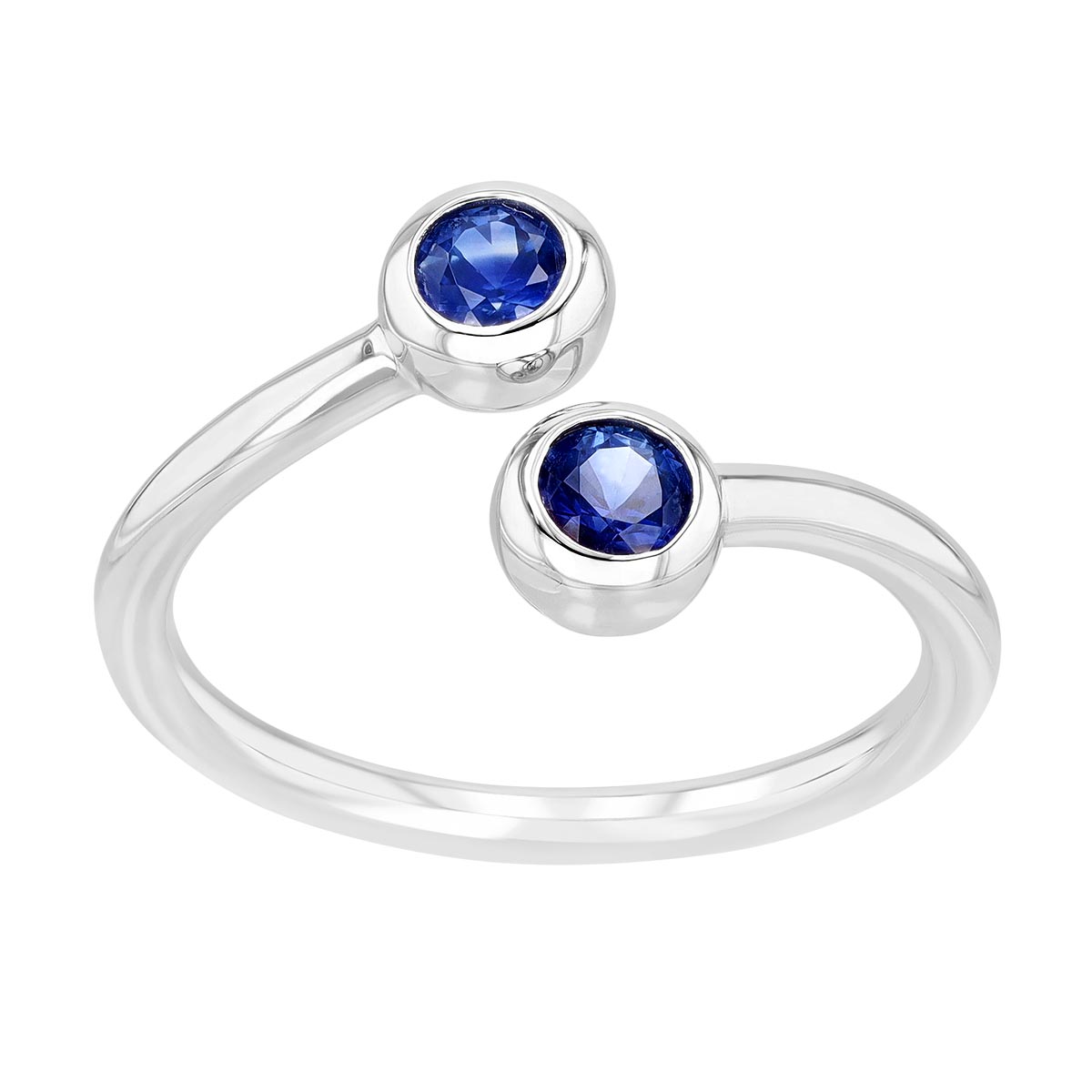 Round Sapphire Bezel Set Bypass Ring in White Gold | Borsheims