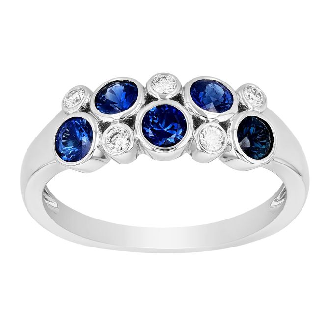 Sapphire & Diamond Bezel Set Bubble Ring in White Gold