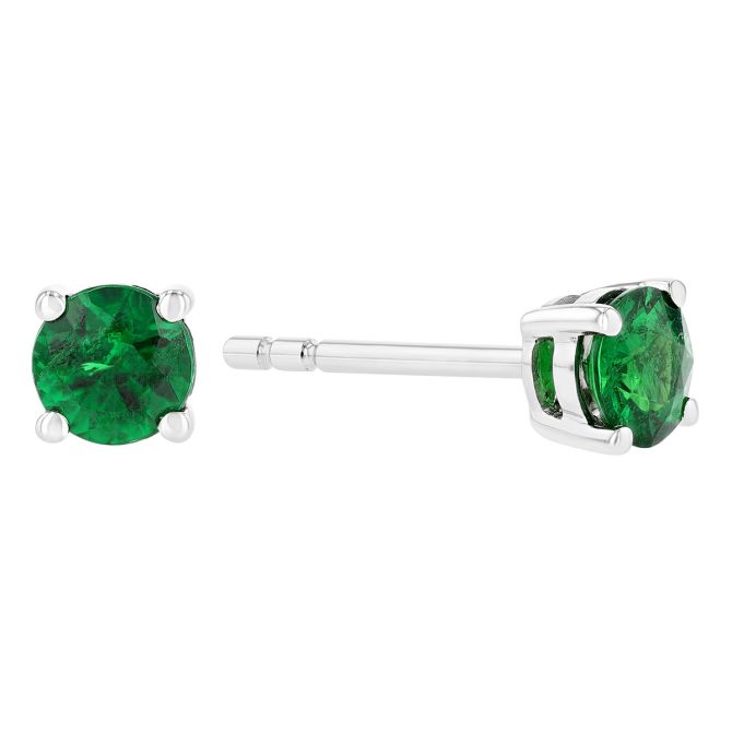 Round Tsavorite Garnet Stud Earrings in White Gold, .58 cttw