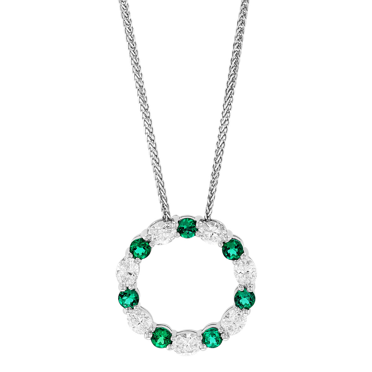 J.B. Star Emerald & Diamond Open Circle Pendant in Platinum