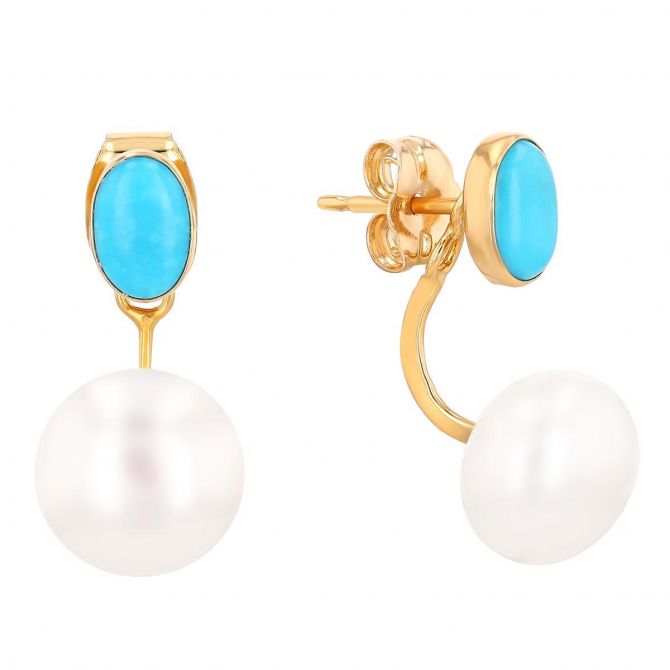 Freshwater pearl online and turquoise gold dangle earrings