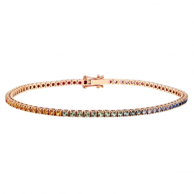 Multicolored Ombre Sapphire Tennis Bracelet in Rose Gold, 7"